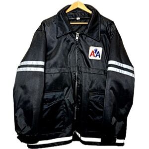Vintage American Airlines Zip Jacket Mens Size XL Black Hooded Antler Coat
